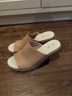 MIA Beige Open-Toe Block Heel Mules